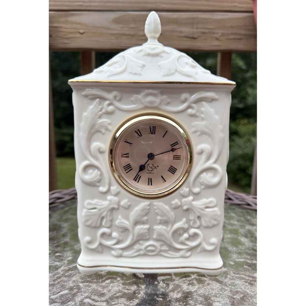 Vtg Lenox Georgian Collection Ivory Porcelain Mantle Clock 14k Gold Trim Works